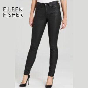 🇺🇸 Sz 6 Eileen Fisher Black Coated Waxed Organic Cotton Denim Skinny Jeans